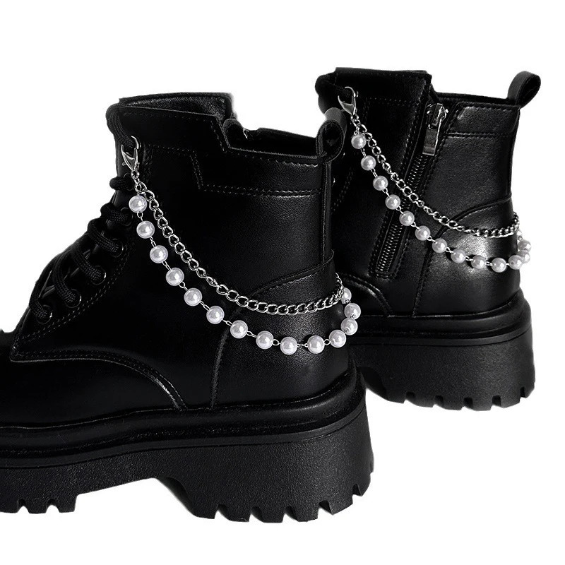 Multilayer Pearl Stainless Steel Chains Martin Boots Canvas Removable Shoes Chain Decoration Accessories Jewelry 250528