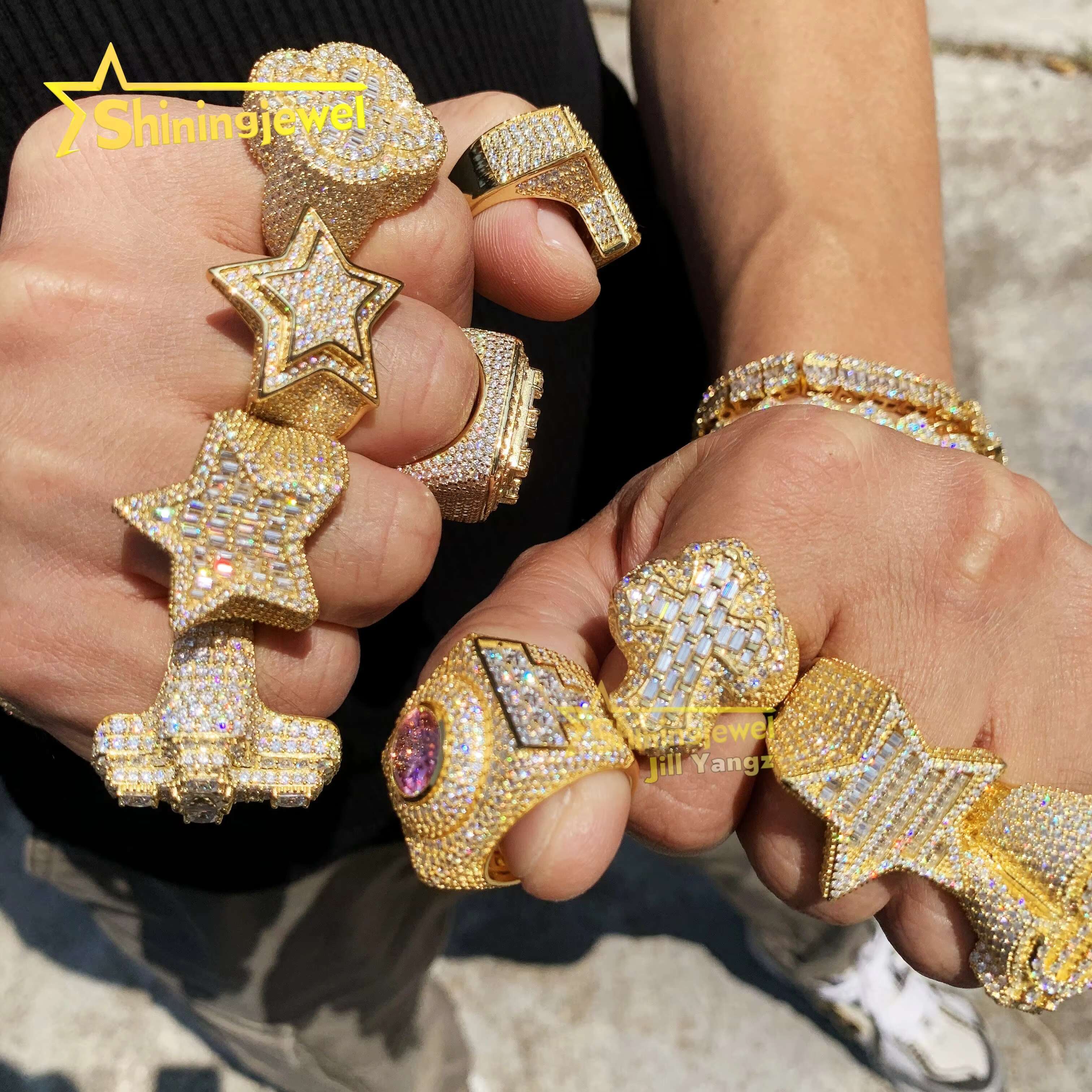 Trending Products 2025 Real Gold Plated Jewelry Moissanite Championship Ring Collection 925 Rings for Men Hip Hop Fine Jewelry