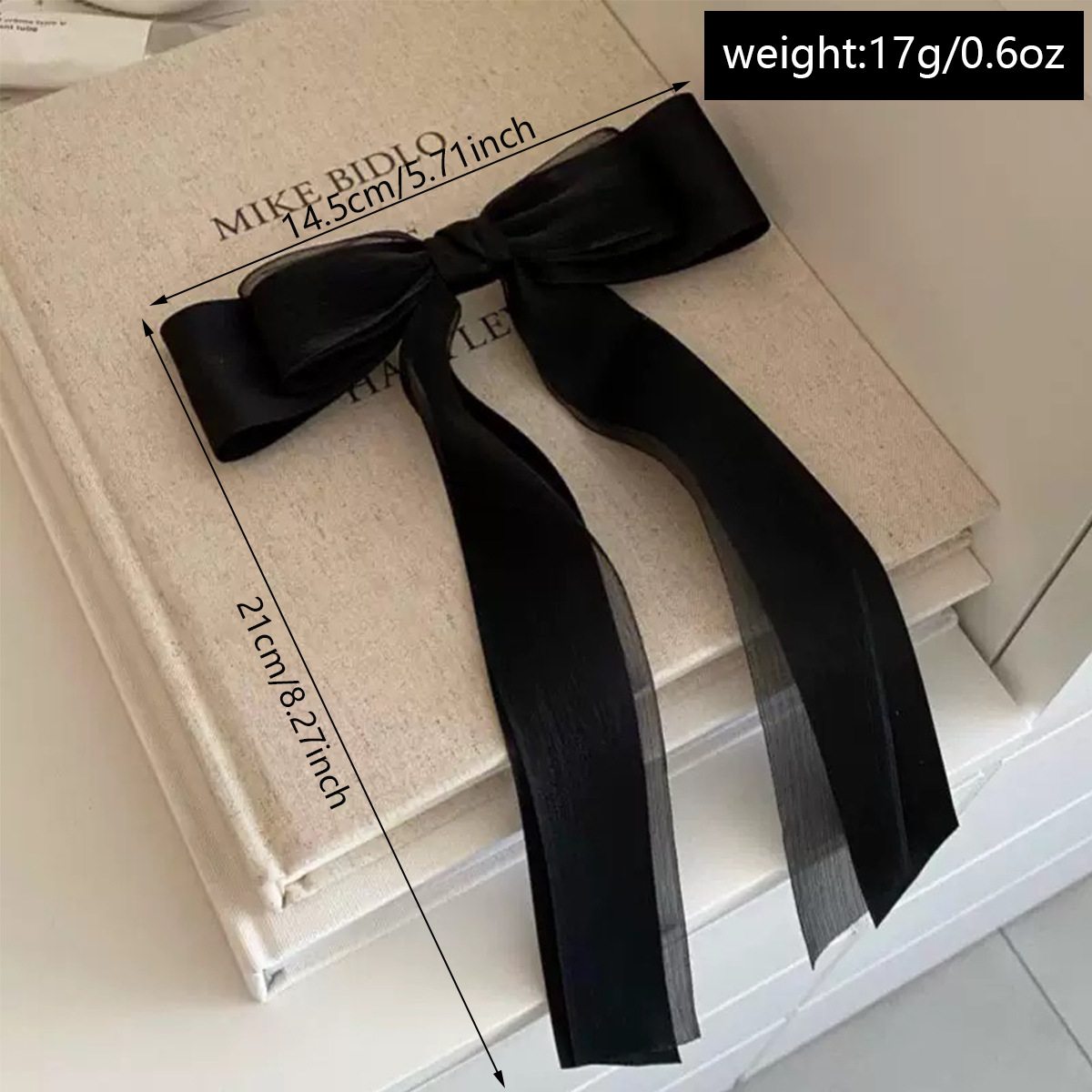 French Style Sweet Rose Bow knot Long Black Ribbon Hair Clip Minimalist Elegant Hairpin for Women