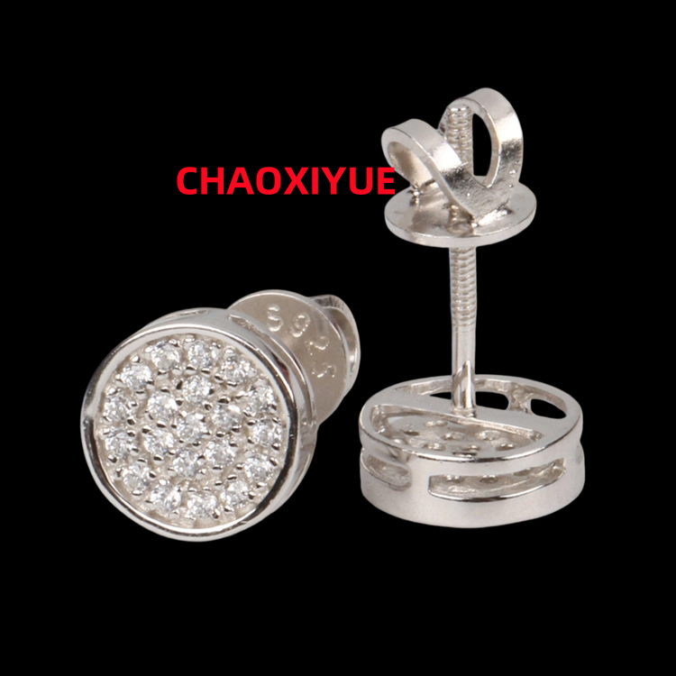 Hot Sale Pass Diamond Tester VVS Round Moissanite Jewelry Stud Earrings Hip Hop Style Screw Back Ear Studs