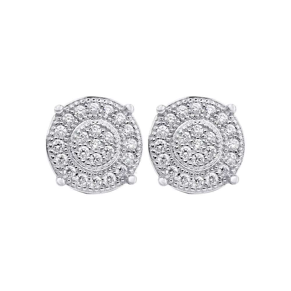 Hip Hop Jewelry Iced Out VVS Moissanite Diamond White Gold Plated 925 Silver Round Stud Earrings for Men