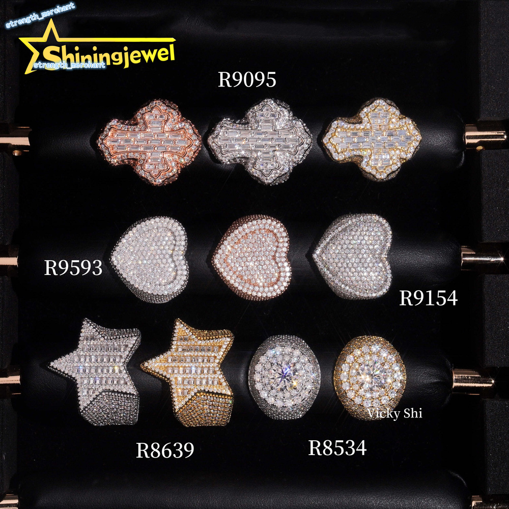 Iced Out 925 Sterling Silver VVS Moissanite Ring Hip Hop Jewelry High Quality Custom Moissanite Rings for Men