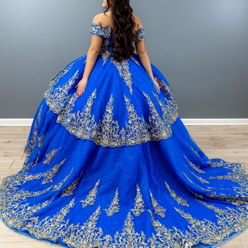 Royal Blue Quinceanera Dresses Ball Gown Off The Shoulder Applique Lace Beading Tull Party Birthday Sweet 16 Dress Vestidos 15 Anos
