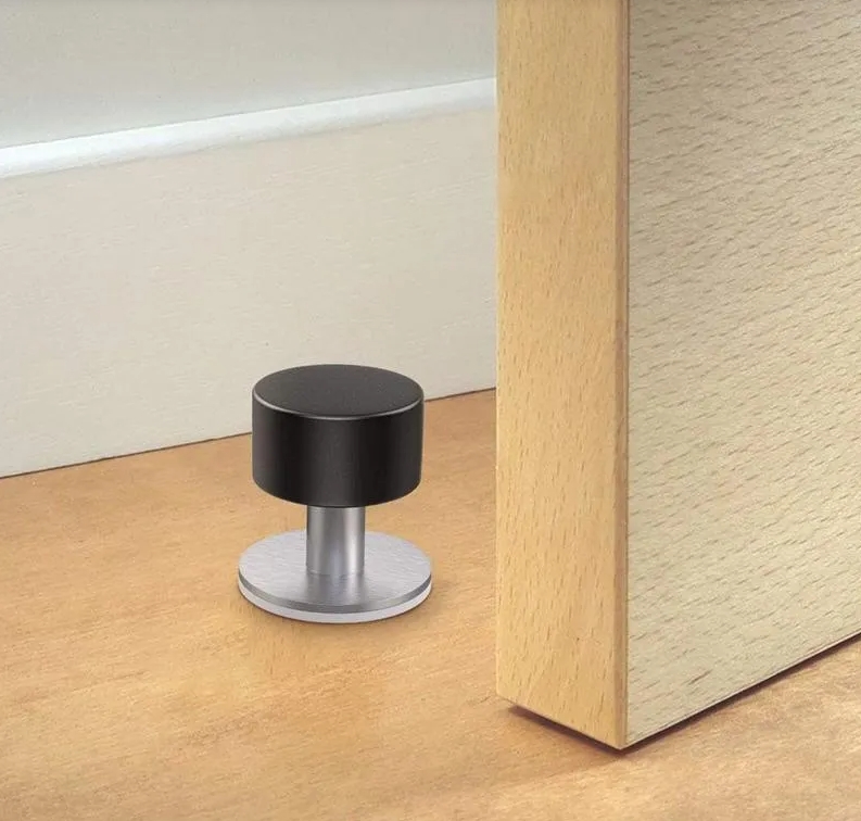 USA Stock 2 Pack Adhesive Wall Mounted Door Stop Stainless Steel Doorstop for Floor with Sound Dampening Bumper 201013