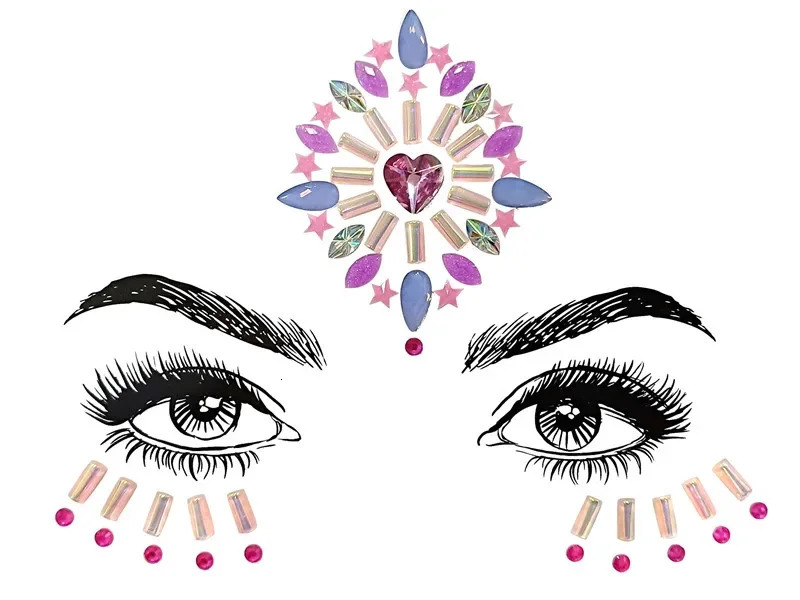 Face Jewels Temporary Tattoo Sticker Glitter Body Gems Gypsy Festival Adornment Party Face Decoration Tattoo Beauty Makeup Tools 250530