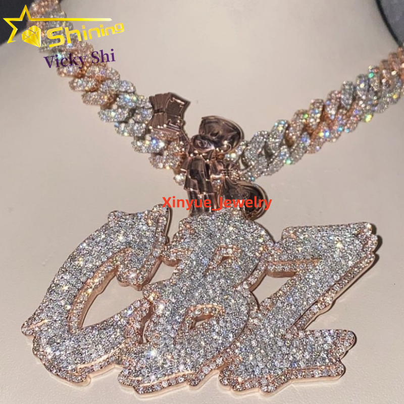 Rapper Jewelry Customized Iced Out Name Pendant Moissanite Hip Hop Jewelry Men Women 925 Silver VVS Moissanite Pendant