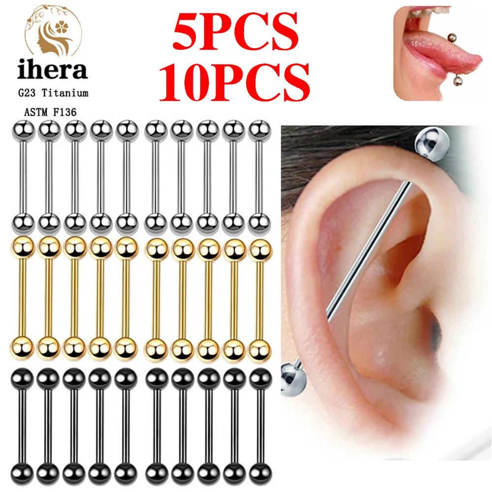 5/10PCS G23 Piercing Long Industrial Barbell Ring Tongue Nipple Bar 14G 16G Internal Thread Ear Cartilage Body Jewelry 250526