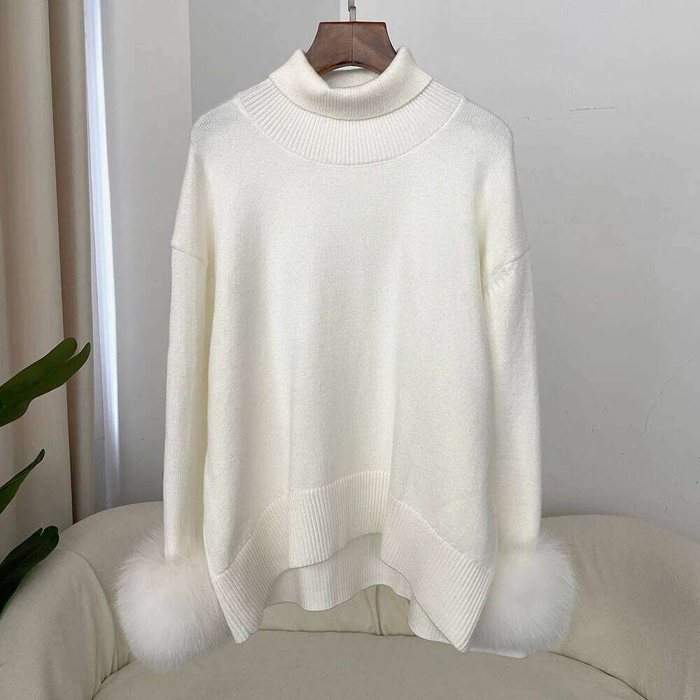 2024 Autumn Winter Women's Fashionable with Real Fox Sleeves Warm Slim Fit Sweaters and Fur Knitwear High quality, fashionable, luxurious