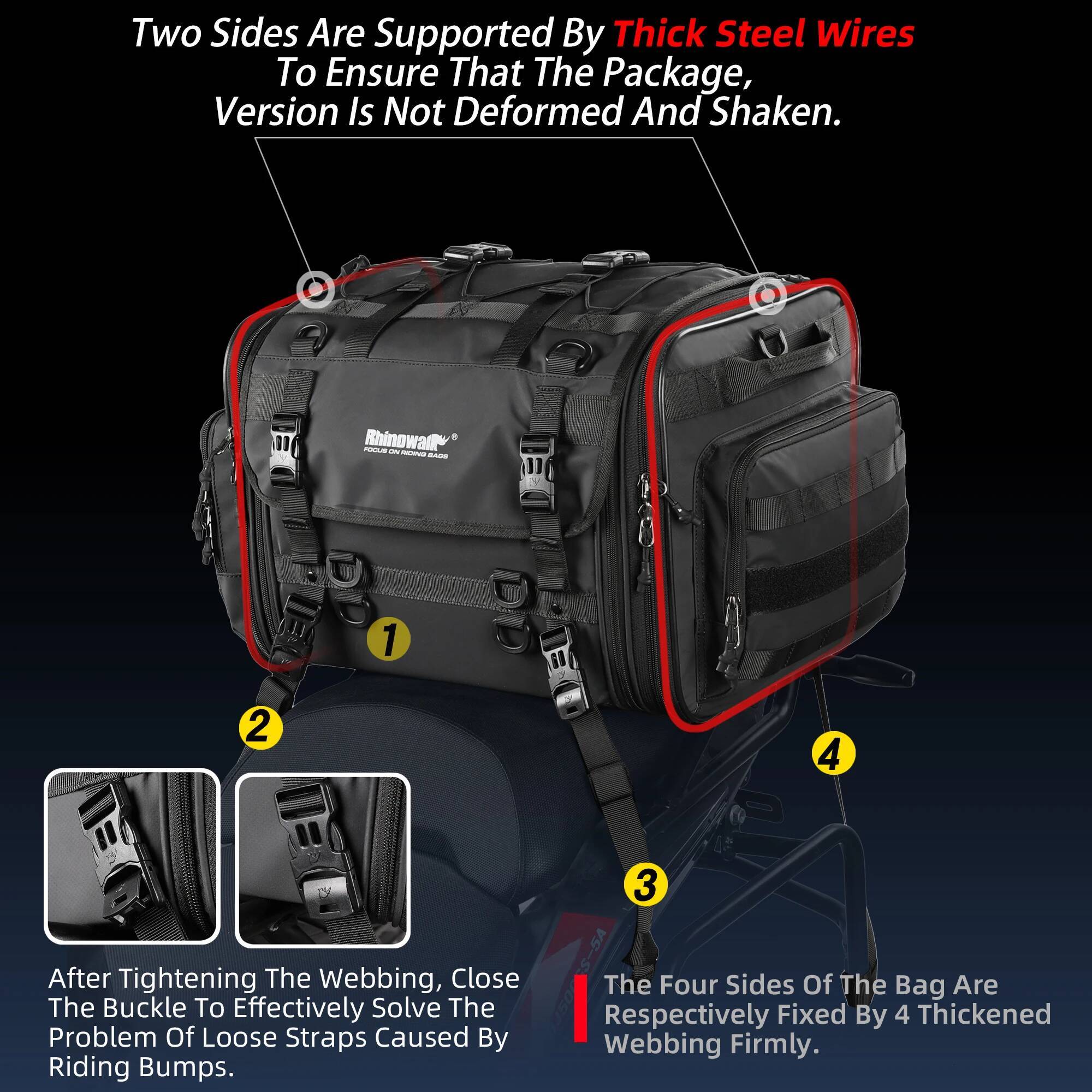 Rhinowalk Motorcycle Rear Seat Travel Lage Waterproof 19L-80L Expandable Motor Tail/Trunk/Rack Bag For Most motorcycle