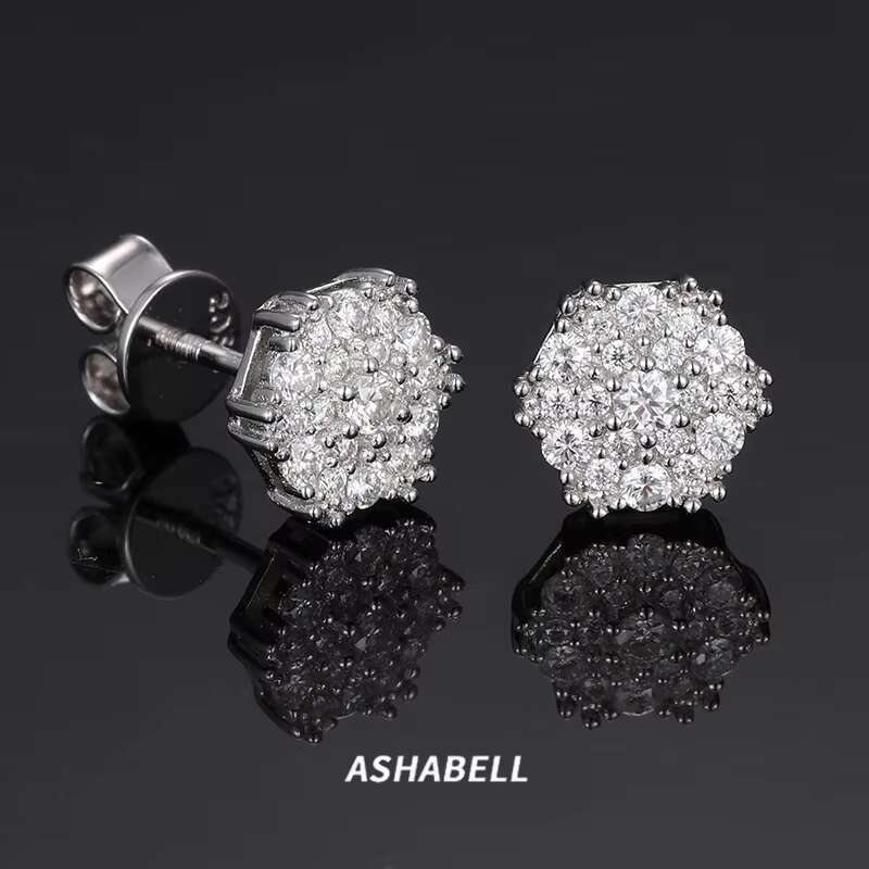 New S925 Silver Inlaid With Moissanite and Fully Inlaid With Flowers Hip-hop Hot-selling Simple Personalized Earrings