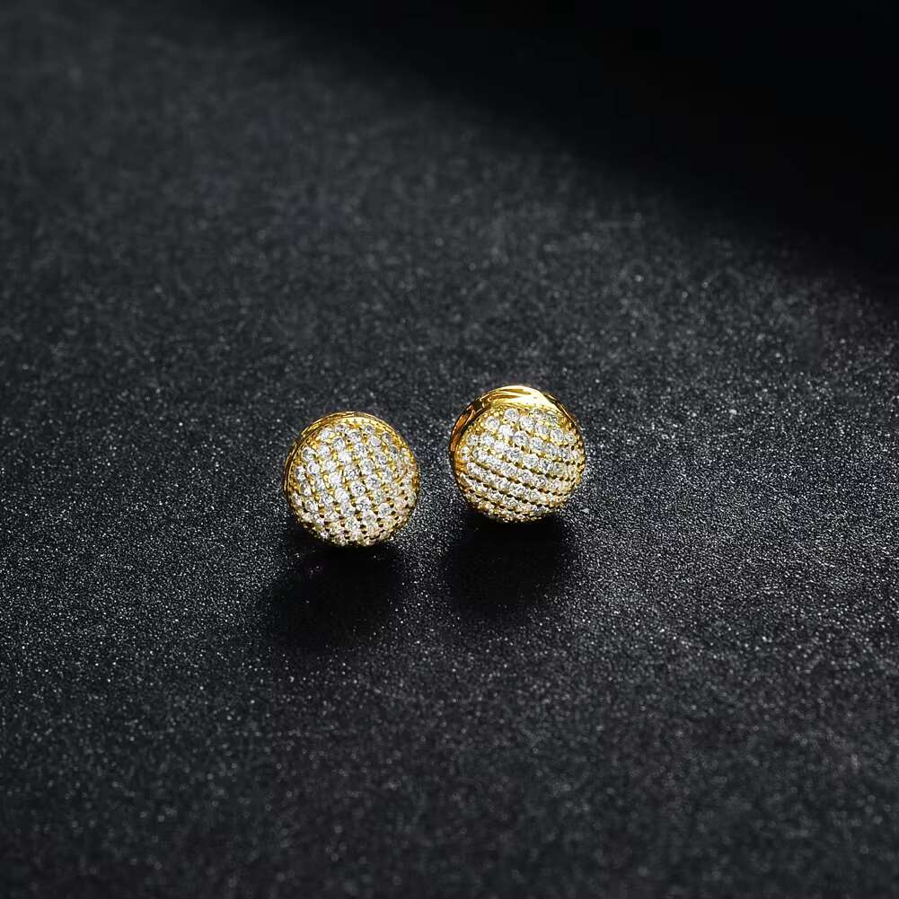 Hot Fine Jewelry Pure 18K Gold Plated 9mm VVS Moissanite Diamond 925 Silver Circle Round Studs Earrings for Men