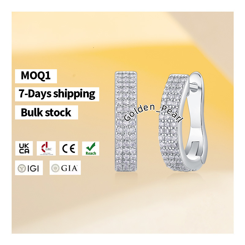 Free Design D Color VVS Moissanite 18K Platinum Plated Earrings New S925 Silver Three-Row Diamond Elegant Style