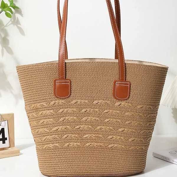 Straight Hair Large Capacity Tote Woven Bag Beach Vacation Bag Lightweight Fashion and Versatile