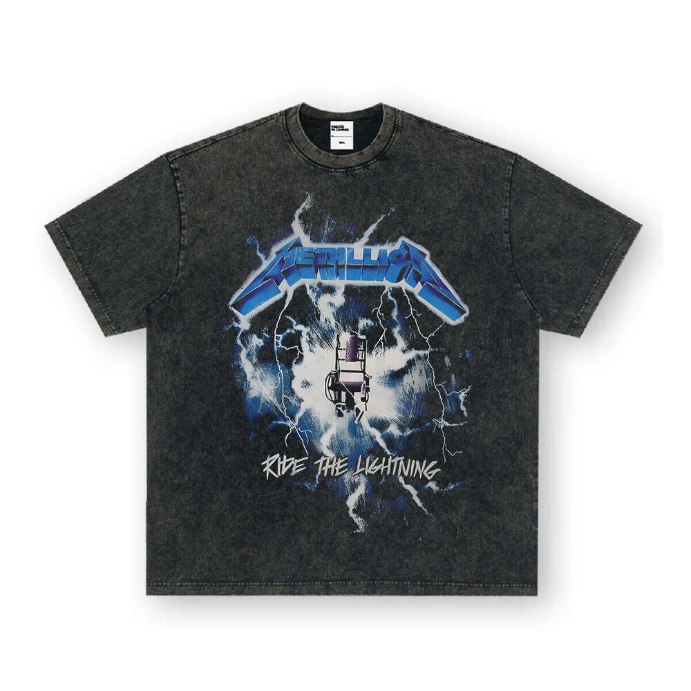 American Style Washed Short Sleeve T-Shirt for Men Summer Loose Fit Handsome Printed Tee