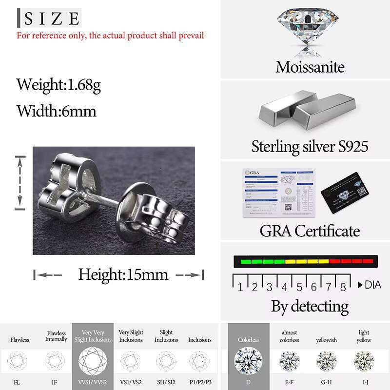 Wholesale Price Hip Hop Jewelry Iced Out Earrings 925 Silver Vvs Moissanite Heart Shape Stud Earrings Man Gift