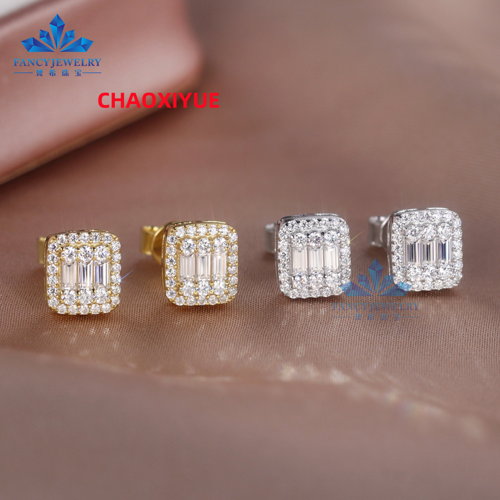 Wholesale Price Hi-Pop Hip Hop Moissanite Stud Earrings Iced Out Baguette VVS Diamond Hola Earring for Party Gifts