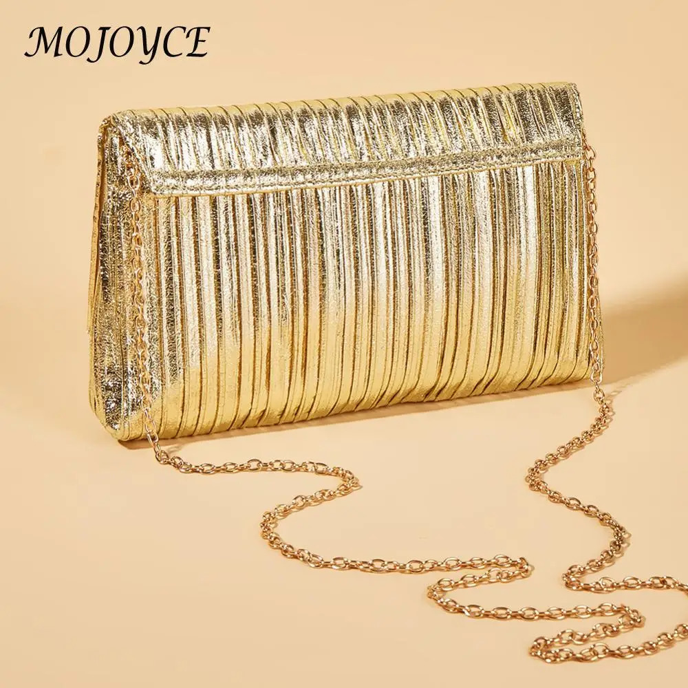 Women Clutch Purse Pleated Metallic PU Shoulder Bag Flap Crossbody Purse Shiny Hobo Bag Wedding Party Bridal Purse 250528