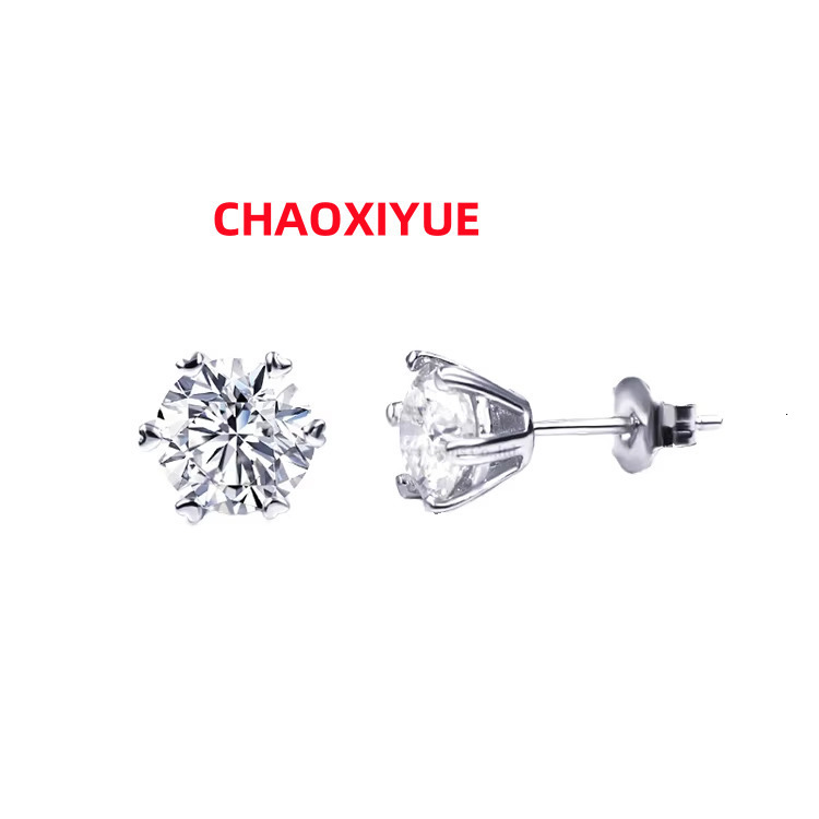 Pass Diamond Tester Hip Hop 925 Sterling Silver 6 Prong 1 Carat VVS Moissanite White Gold Plated Round Diamond Wedding Earrings