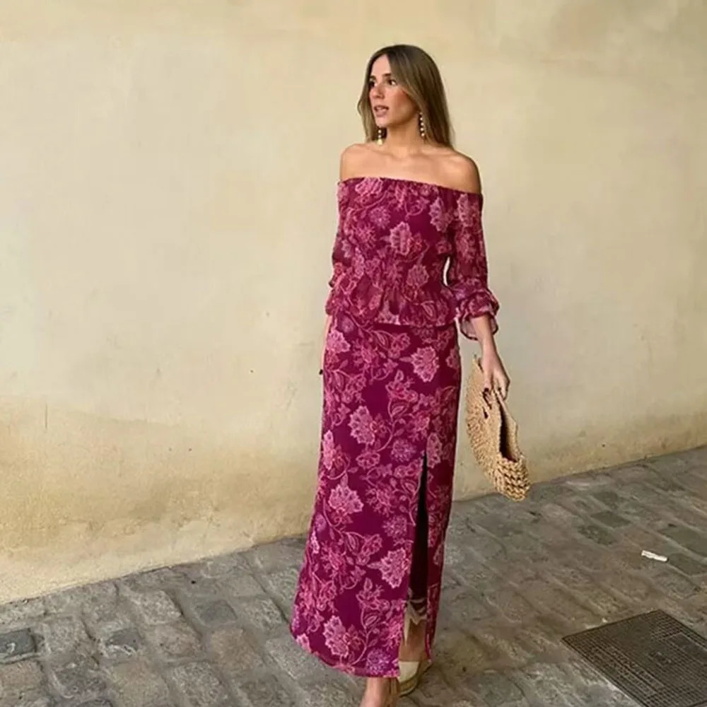 Autumn fashionable womens clothing casual and elegant retro European and American printing set 250530