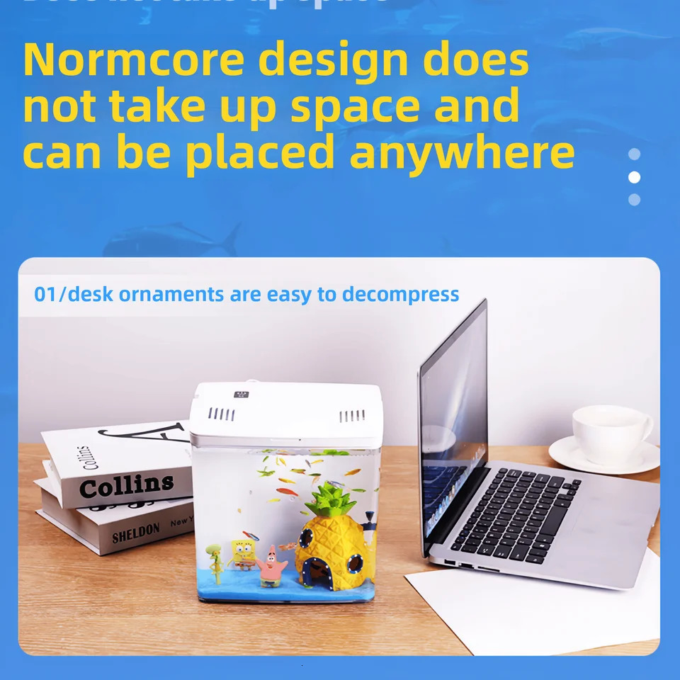 Home mini fish tank living room fish tank office desktop water free ecological self circulating filter Acrylic aquarium 250530