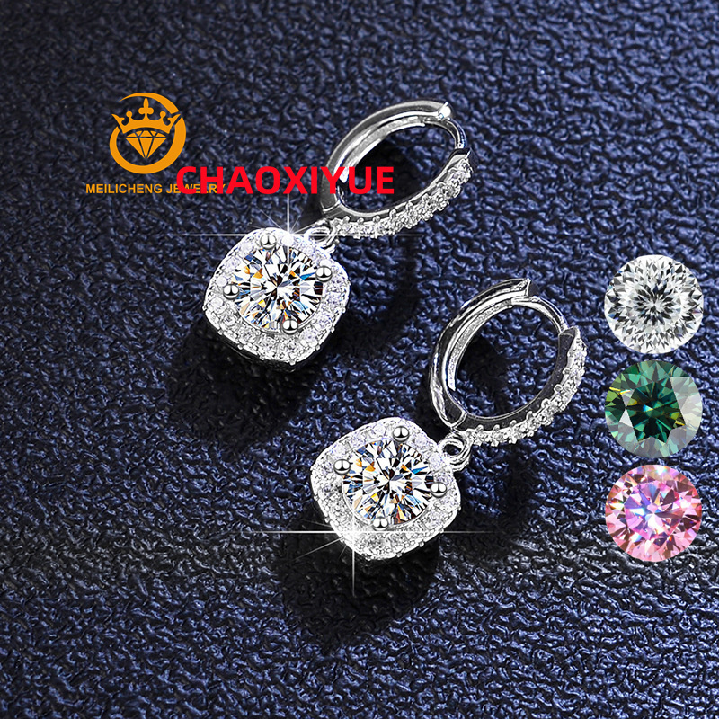 High Quality 925 Sterling Silver Women Earring Square 2 Carat Moissanite Earrings With Certificate