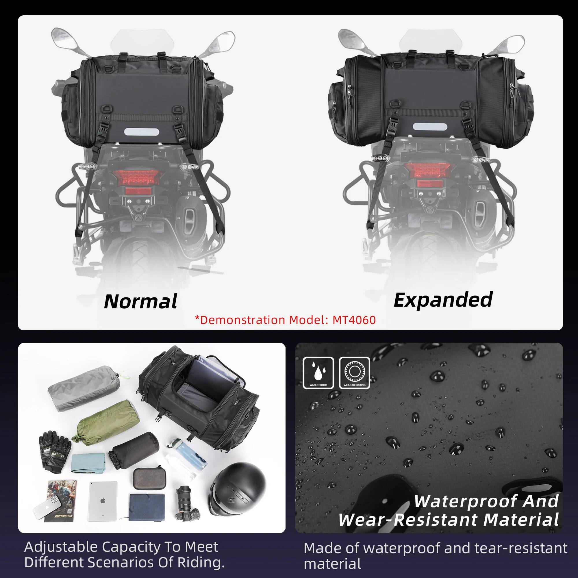 Rhinowalk Motorcycle Rear Seat Travel Lage Waterproof 19L-80L Expandable Motor Tail/Trunk/Rack Bag For Most motorcycle