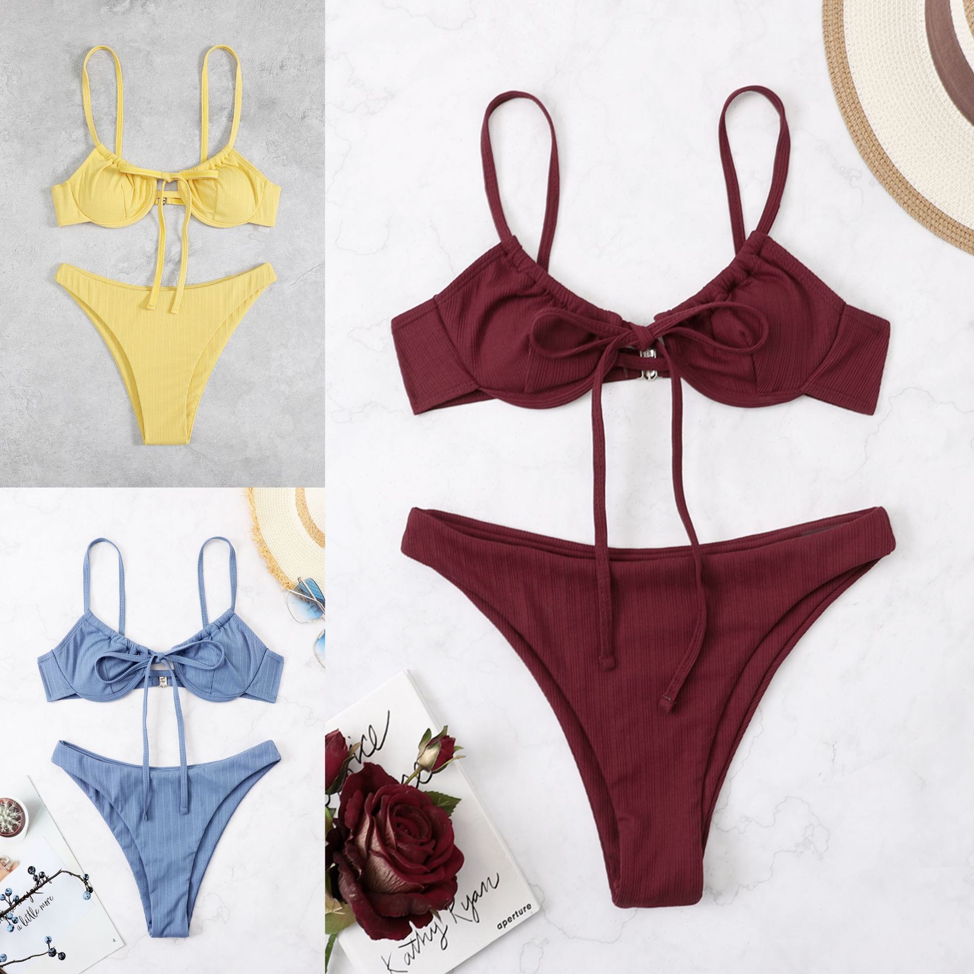 Outdoor Sexy Beach Bikini Free Shipping 2025 New Designer Shoes Bikini Solid Color Sexy Split Swimsuit