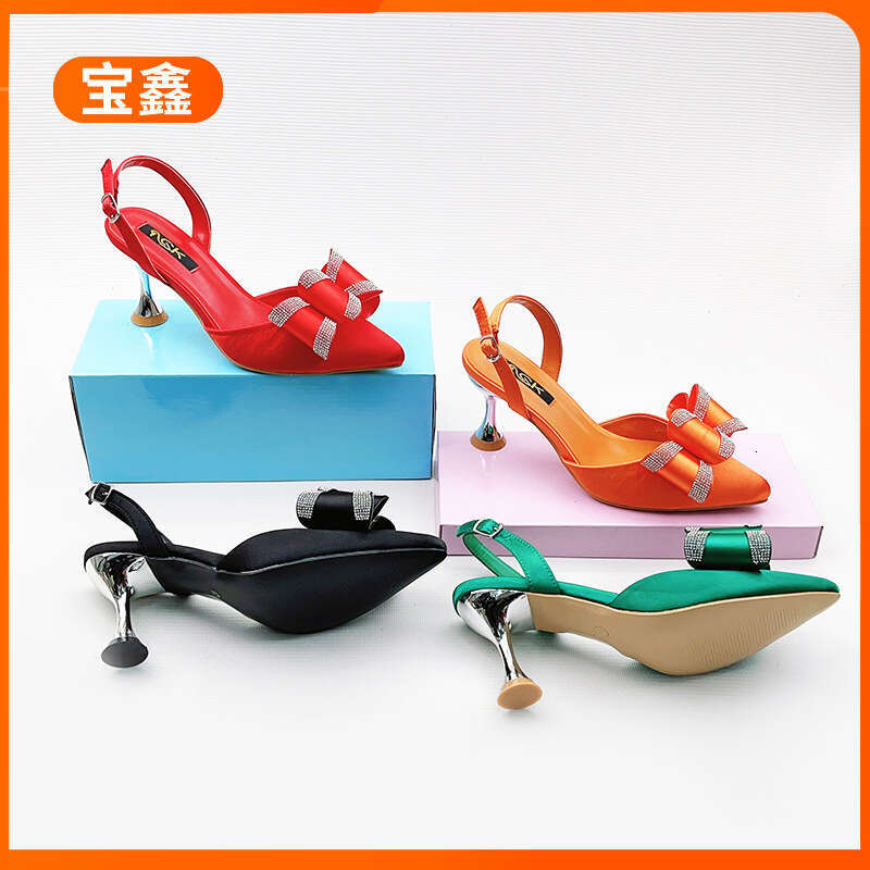 New Rhinestone Bowknot Women's Slippers Pointed Toe Stiletto High-end Fashion Outdoor Comfortable Shoes