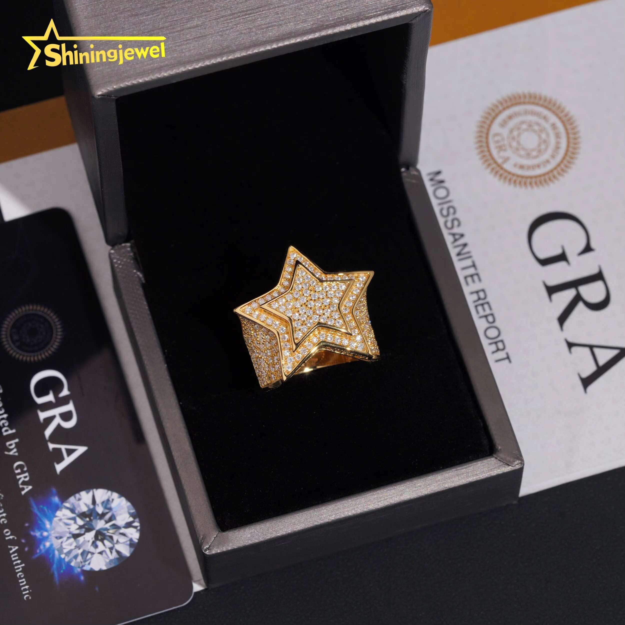 Fine Jewelry Hip Hop Sterling Silver 925 VVS Moissanite Diamond Star Iced Out Ring