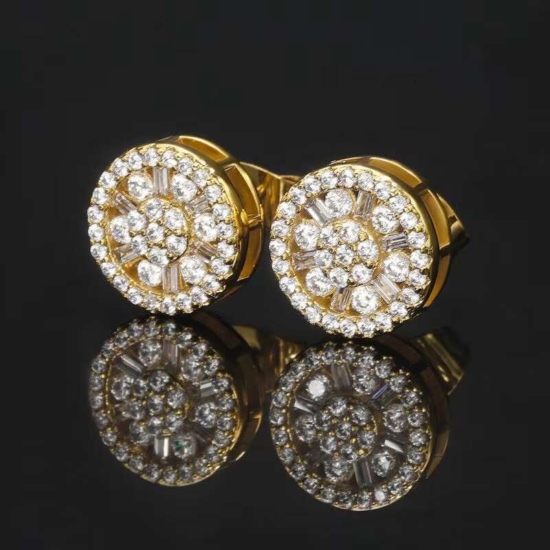 Hip Hop Luxury Jewelry 925 Sterling Silver Moissanite Earring Iced Out VVS Halo Diamond Baguette Studs Earrings