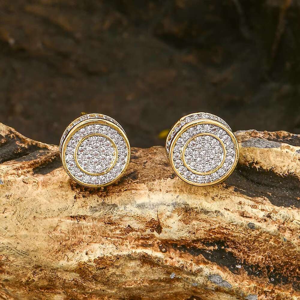 E006 CZ Zircon Stud Earrings with Gold Plated Brass Setting Geometric Shape Hip Hop Bling Blilng Iced for Anniversaries Parties