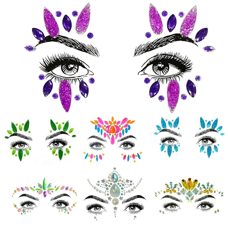 Face Jewels Temporary Tattoo Sticker Glitter Body Gems Gypsy Festival Adornment Party Face Decoration Tattoo Beauty Makeup Tools 250530