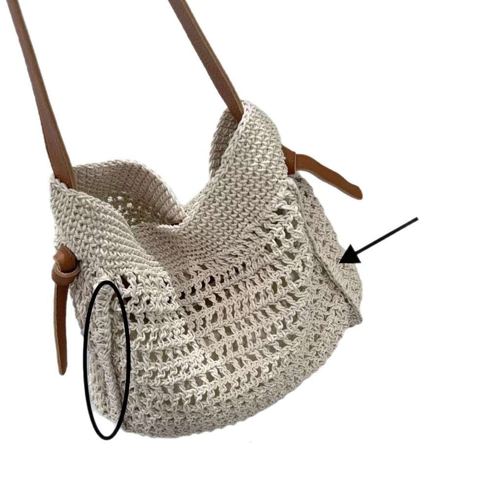 Straw Beach Tote Wax Line Splicing Cowhide Woven New Simple Large Capacity Shoulder Handbag Beach Vacation Hollow Out Bag Crossbody Bag