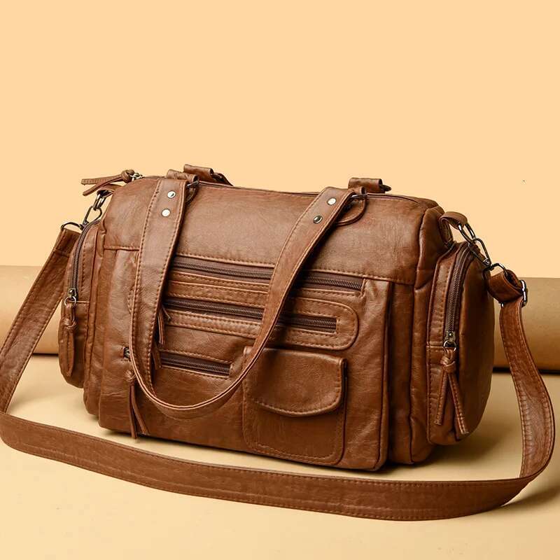 Fashion Multifunction Women's Handbag Vintage Large Capacity Shoulder PU Leather Casual Crossbody Bag