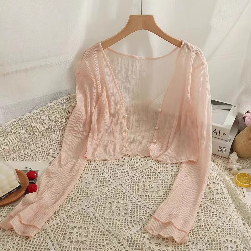 K889 Sun protection cardigan for women in summer, thin small shawl with suspender skirt, short jacket, versatile and fashionable chiffon top