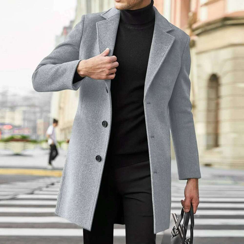 Men's Wool-Polyester Blend Casual Trench Coat for Everyday Wear