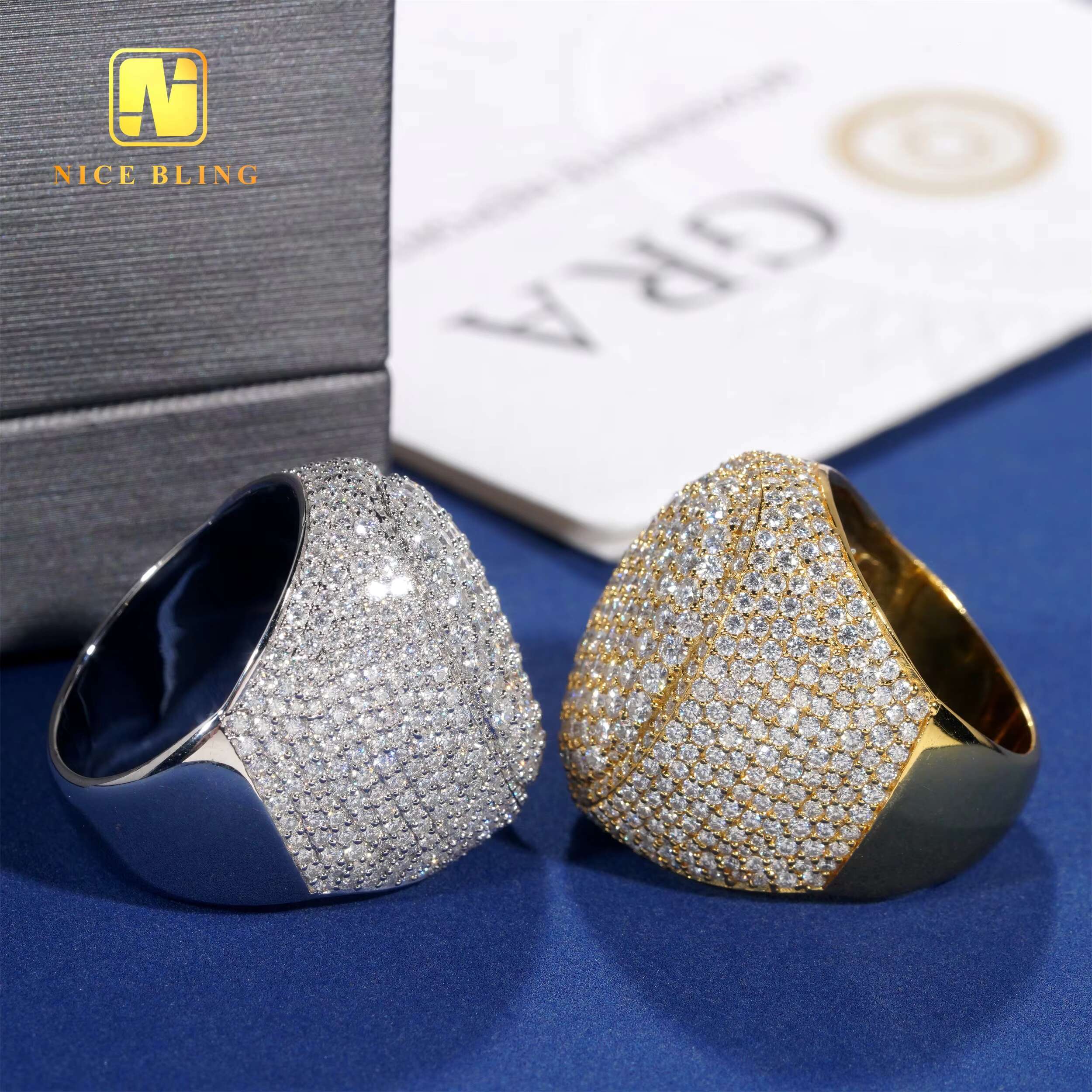 Half Iced Out Oval Shape Rings Pass Diamond Tester Hip Hop Moissanite Engagement Rings S925 Silver Jewelry