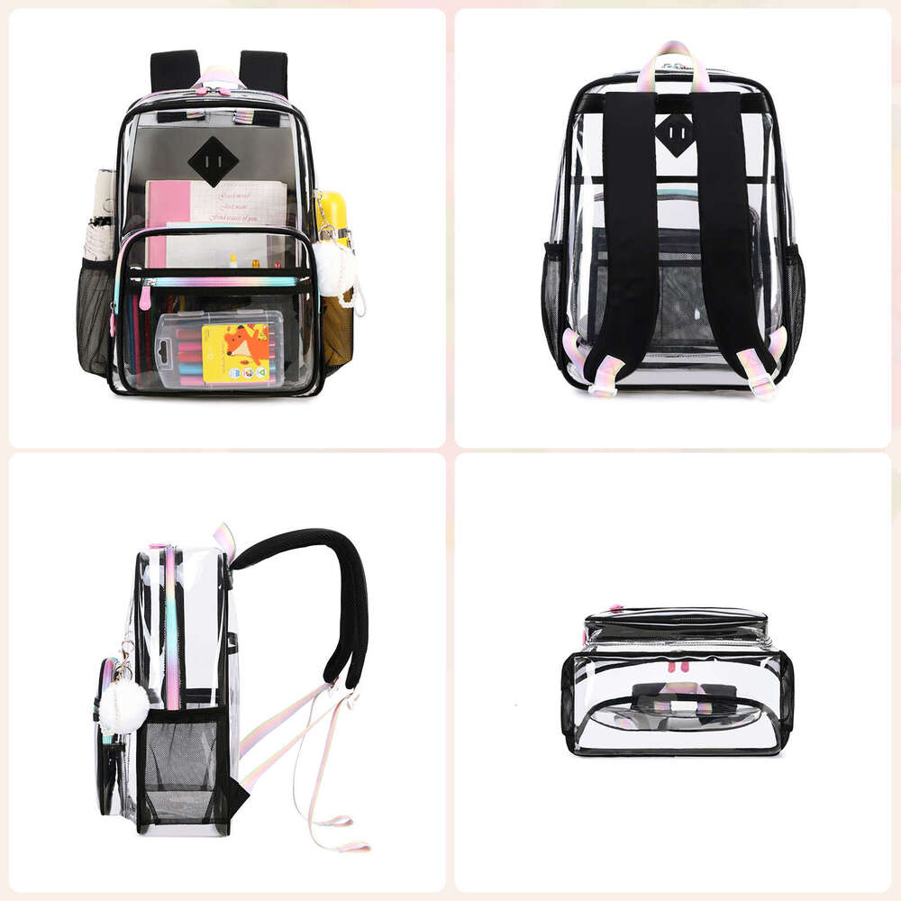 New PVC Transparent Double Shoulder Backpack for Middle School Girls Large Capacity Jelly Bag