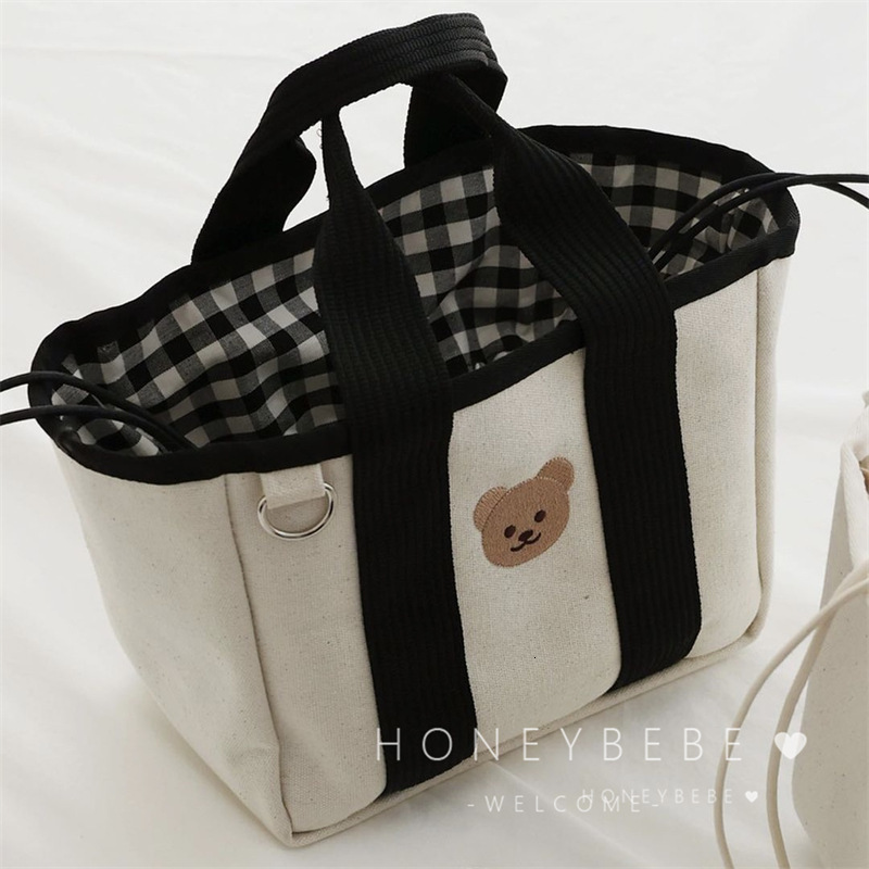 designer Korean INS Mommy Bag Cartoon Bear Mom Bag Canvas Lightweight Multifunctional Handheld Baby Stroller Mom and Baby Bag