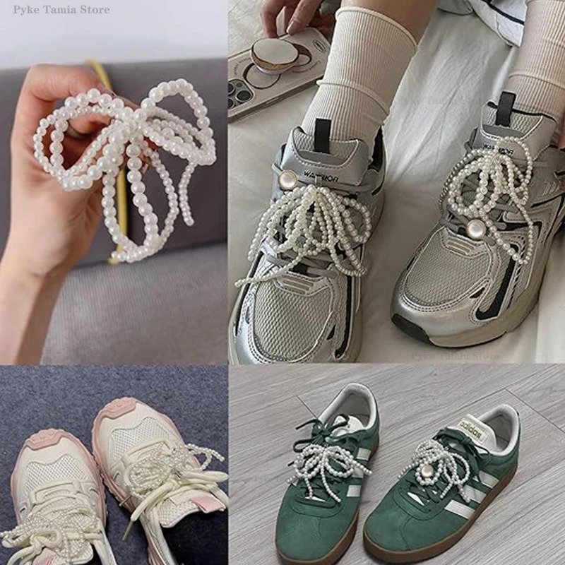 2pcs Shoelace Decorative Buckle Handmade Shoes Clip Double Layered Pearl Bead Bowknot Charm Bag Key Chain Pendant Accessories 250528