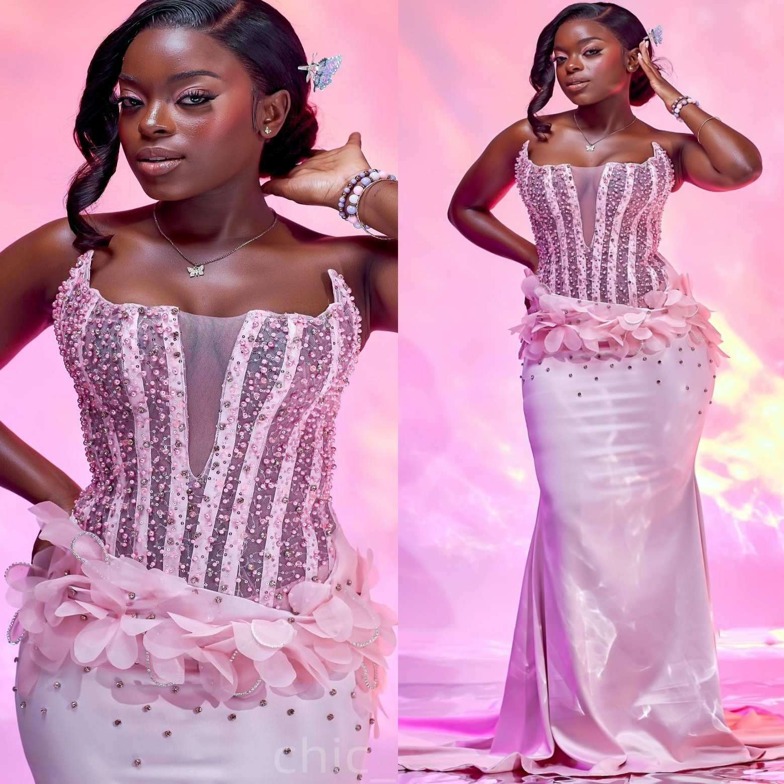 Mermaid Pink Prom Dresses 2025 Beaded Crystals Flowers Satin Evening Formal Party Second Birthday Engagement Gowns Plus Size Dress For Special Occasio