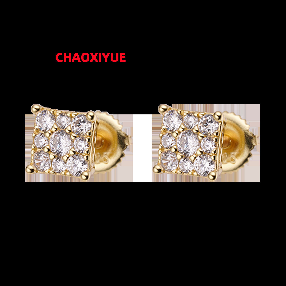 Hip Hop Jewelry White Gold Plated Iec Out VVS Moissanite Diamond 925 Sterling Silver Square Stud Earrings for Men