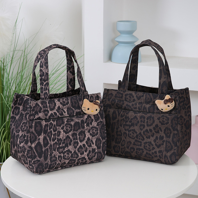 Brand Quality New Style Fashion Trendy Cool Handbag Niche Design Leopard Print Stylish Lunch Box Bag Retro Portable Work Lunch Bag New Free Delivery D