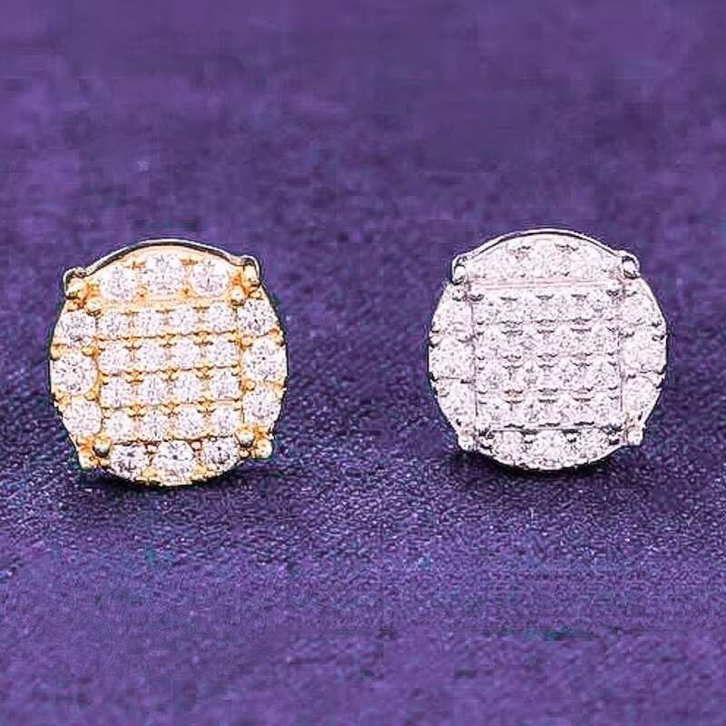 Hip Hop 10MM VVS 6 Rows Bling Moissanite Iced Out Mens Cluster Stud Earrings With 925 Sterling Silver Pass Diamond Tester