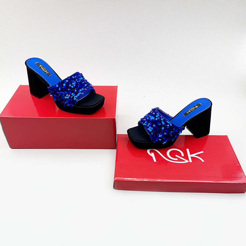 Fashion Shoes 2025 Spring Open-Toe Chunky Heel High-Heeled Women's Slippers with a High-End Feel