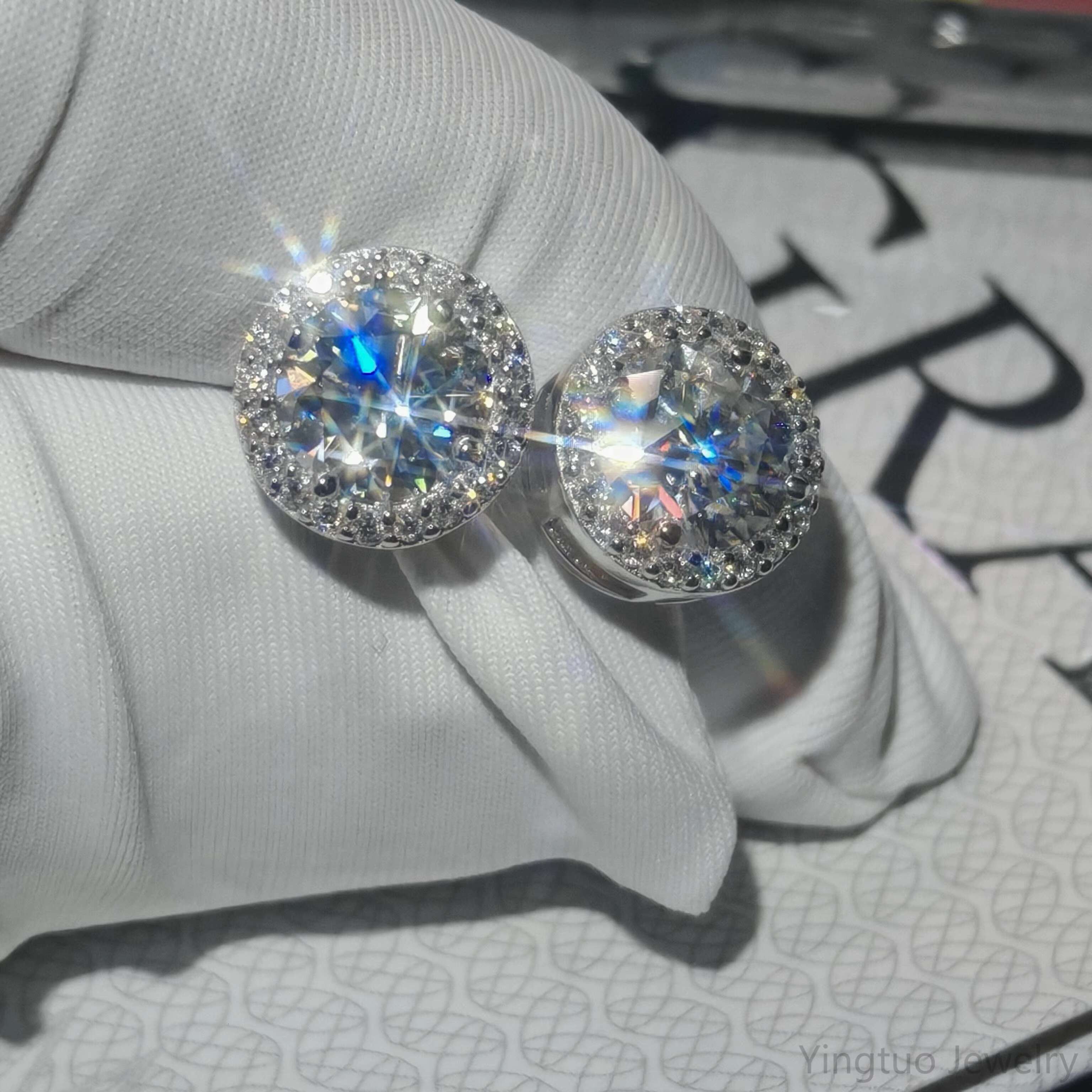 2025 New Arrival Hip Hop Earrings 5.0mm S925 18K White Gold Plated Moissanite Earrings Necklace Set for Wedding Gift Party