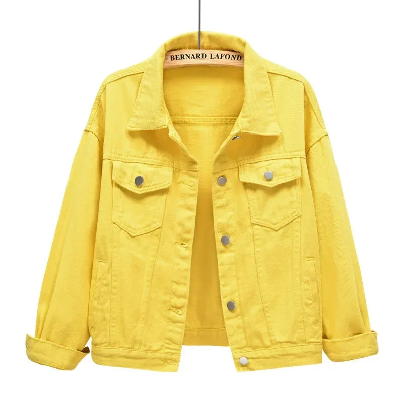 Yellow Womens Long Sleeve Jacket Single Breasted Lapel Denim Jacket Fashion Womens Tops Jacket Blue White Womens Coat 250527