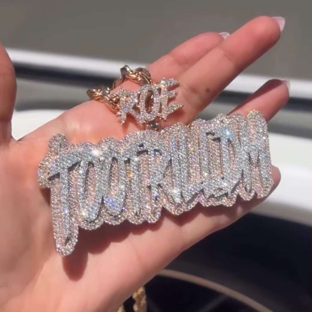 Personalized Rapper Hip Hop Jewelry 925 Silver Moissanite Diamond Custom Iced Out Name Letter Pendant With Cuban Chain