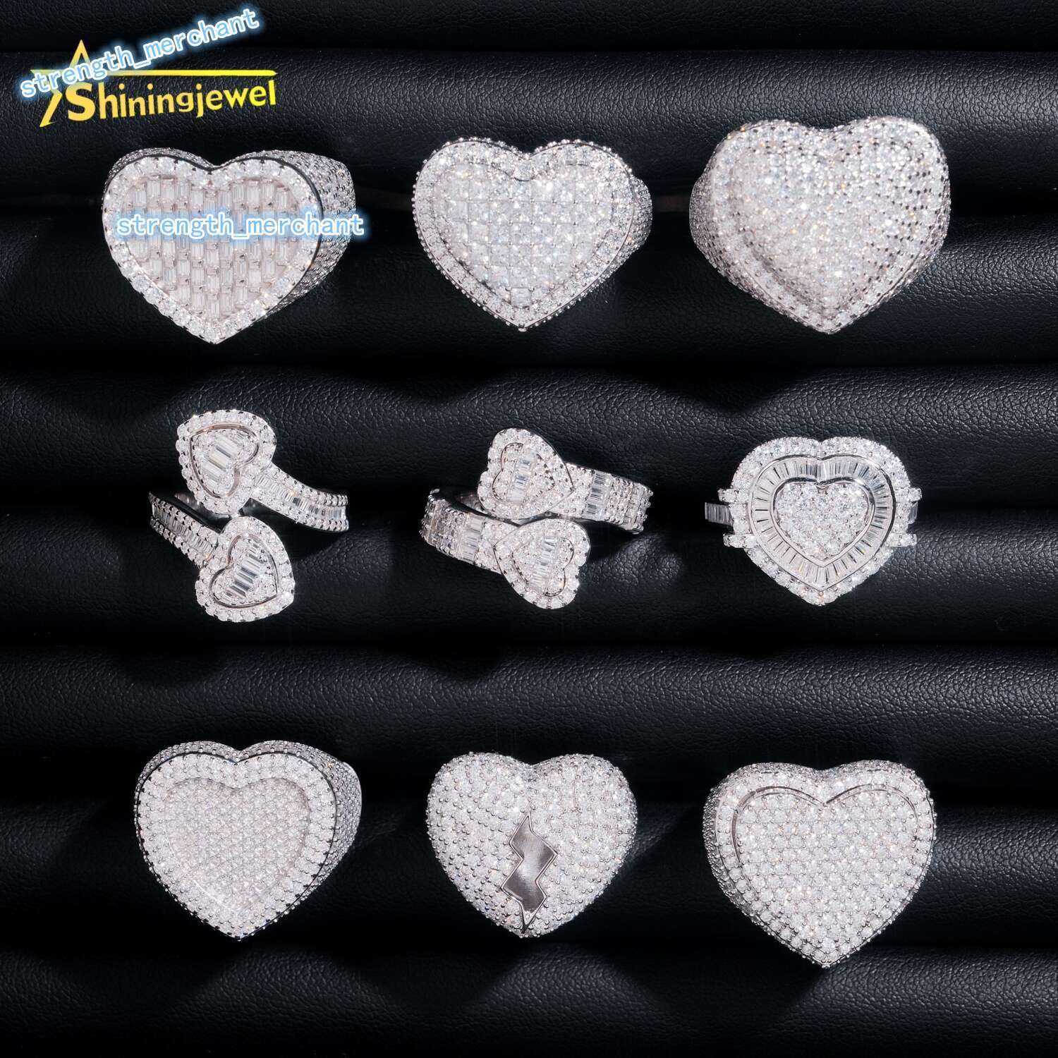 GRA Certificated Iced Out Heart Shape Moissanite Ring Women Men Hip Hop Jewelry Custom Moissanite Engagement Ring Daily Wear