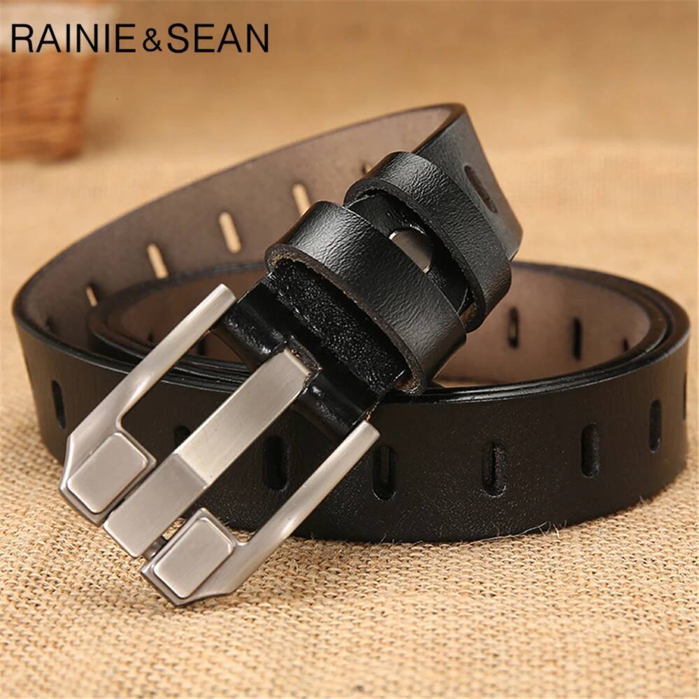 RAINIE SEAN Red Women Pin Buckle Real Belts for Jeans Genuine Leather Cowskin High Quality Solid Ladies Belt 110cm